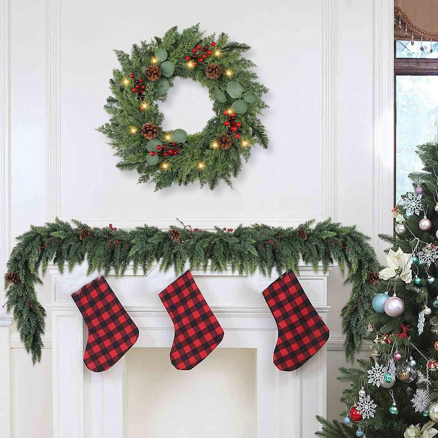 24-Inch Pre-Lit Real-Touch Pine Wreath with Berries - Photo 3