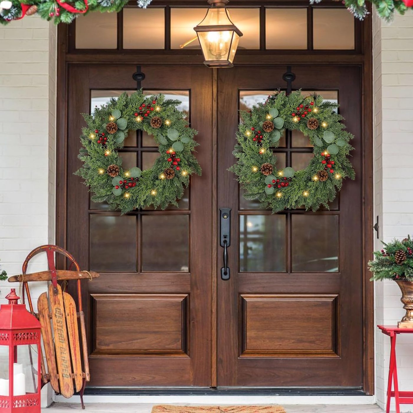 24-Inch Pre-Lit Real-Touch Pine Wreath with Berries - Photo 4