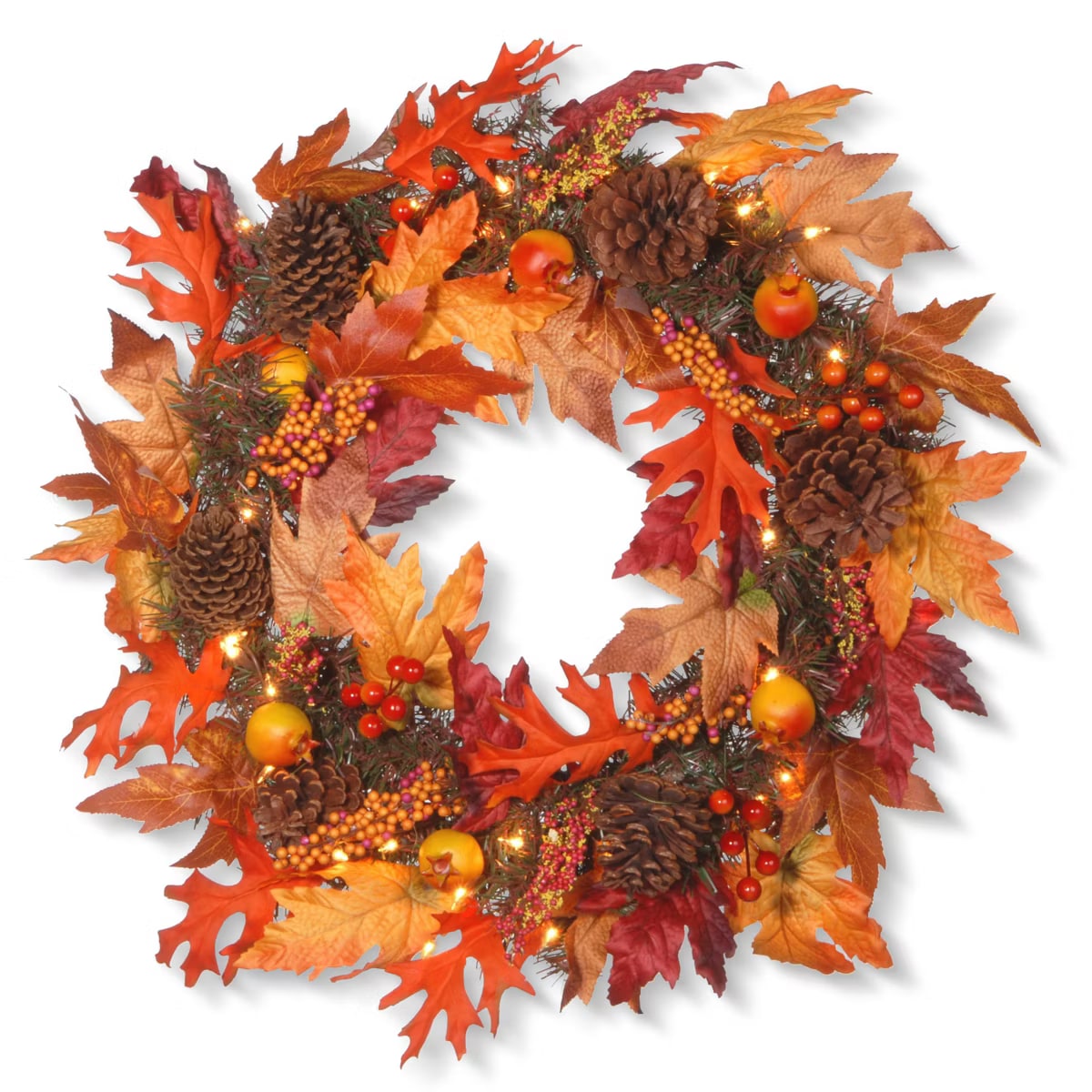 24-Inch Prelit Fall Wreath with Gourds, Pinecones & Berries