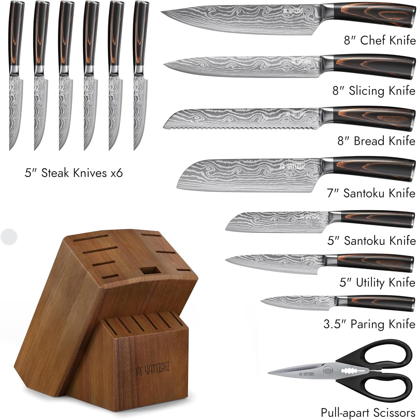 Professional 15-Piece Kitchen Knife Set with Acacia Block - Photo 3