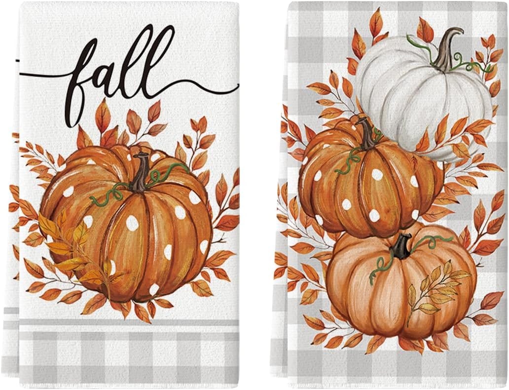 Buffalo Plaid Pumpkin Fall Kitchen Towel Set