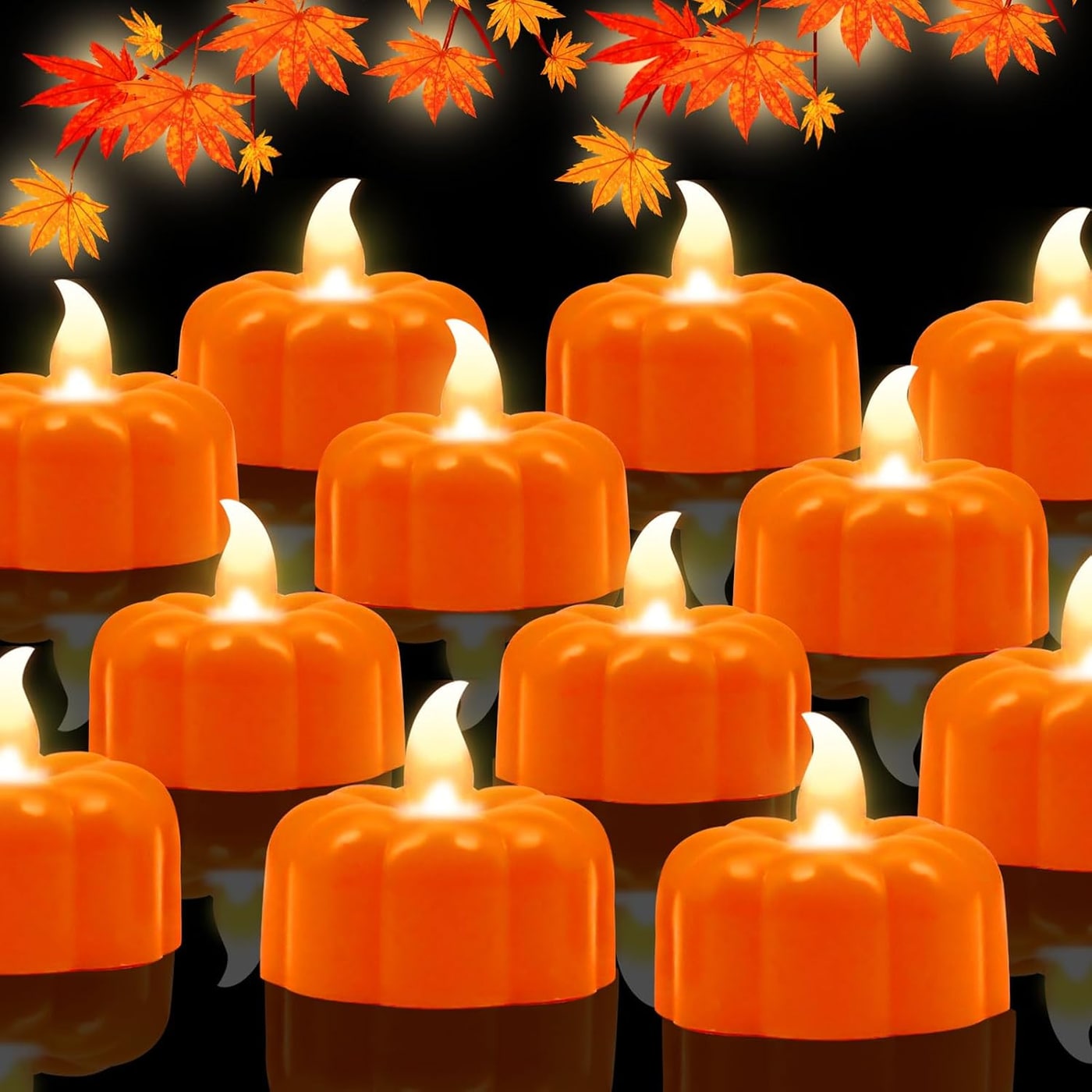 Flameless Pumpkin Tealight Candles, Set of 12