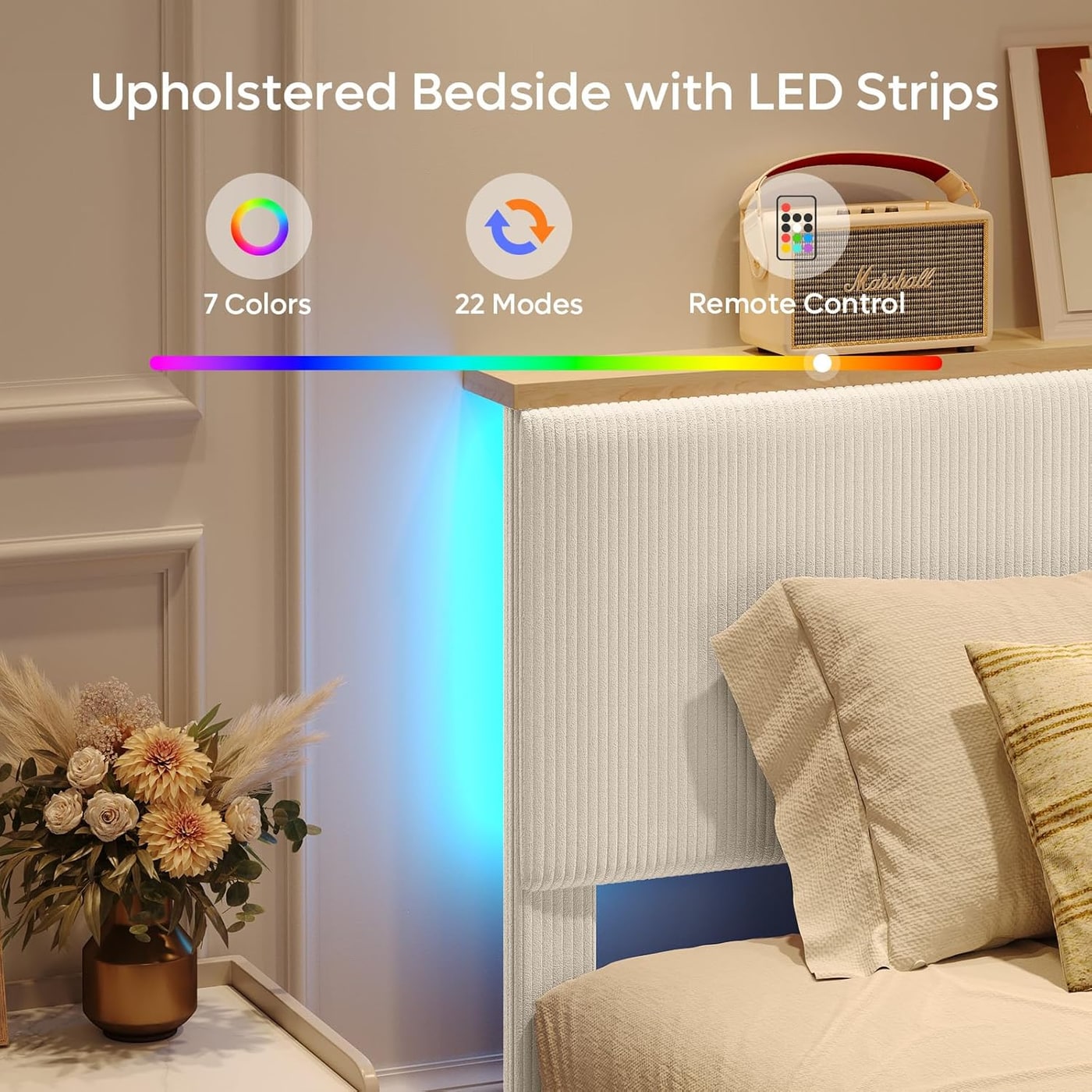 Upholstered Queen Bed with LED Storage Headboard - Photo 4