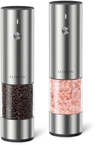 Rechargeable Electric Salt and Pepper Grinder Set - Classic Silver