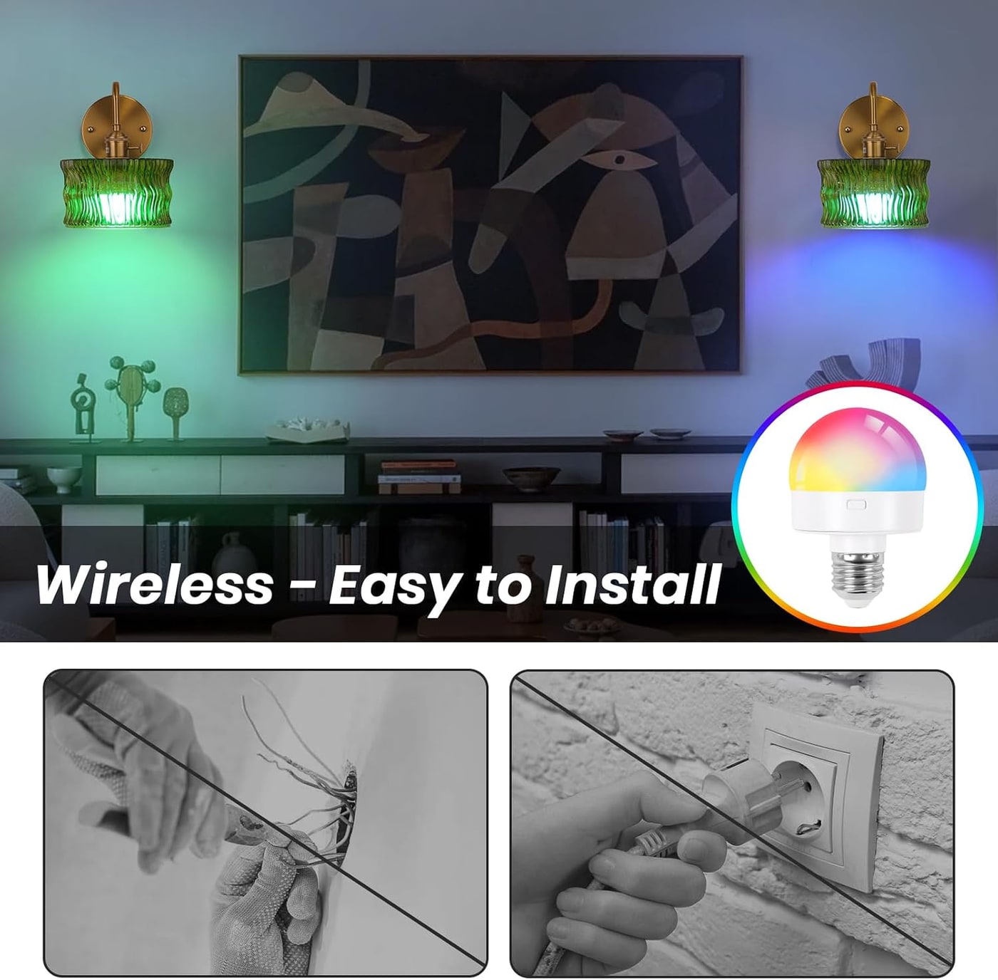 Rechargeable Vintage Glass Wall Sconce Set - Photo 3