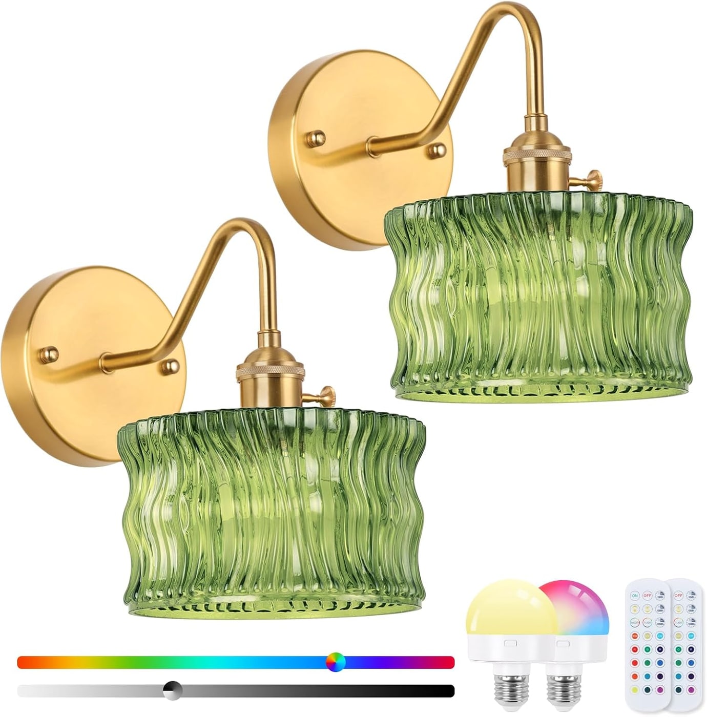 Rechargeable Vintage Glass Wall Sconce Set