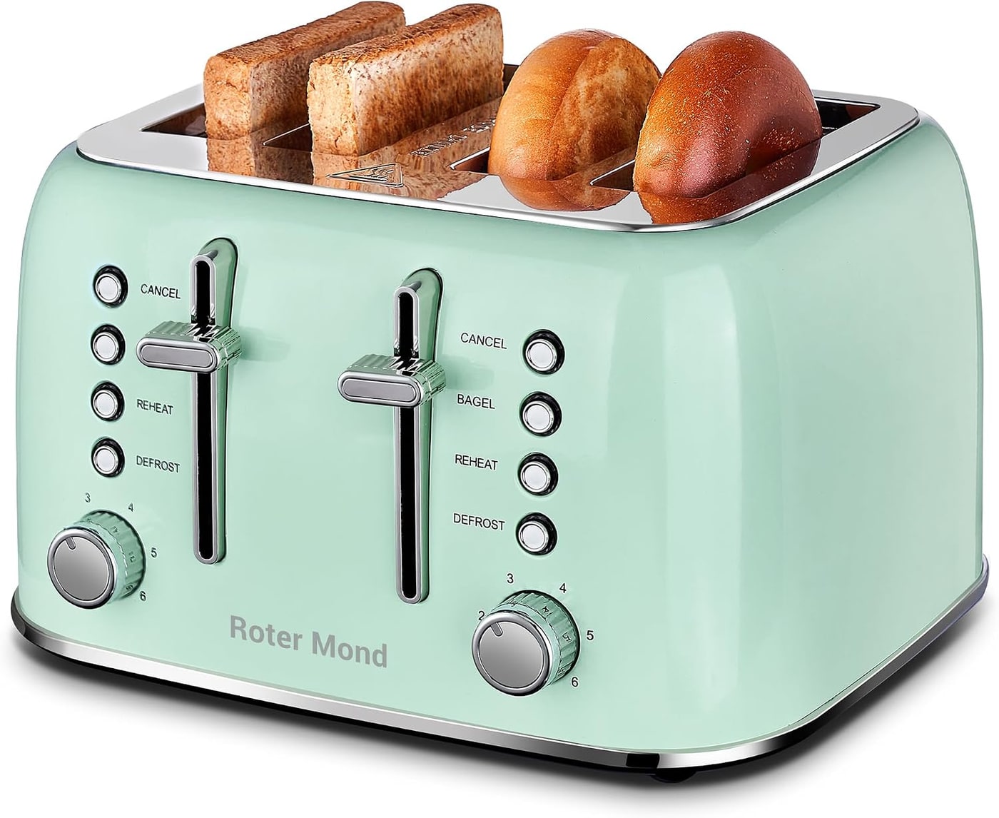 Retro 4-Slice Stainless Steel Toaster with Wide Slots - Mint Green