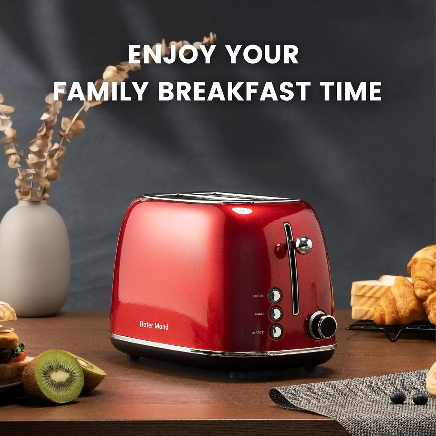 Retro Stainless Steel Two-Slice Toaster with Bagel & Defrost Modes - Photo 2