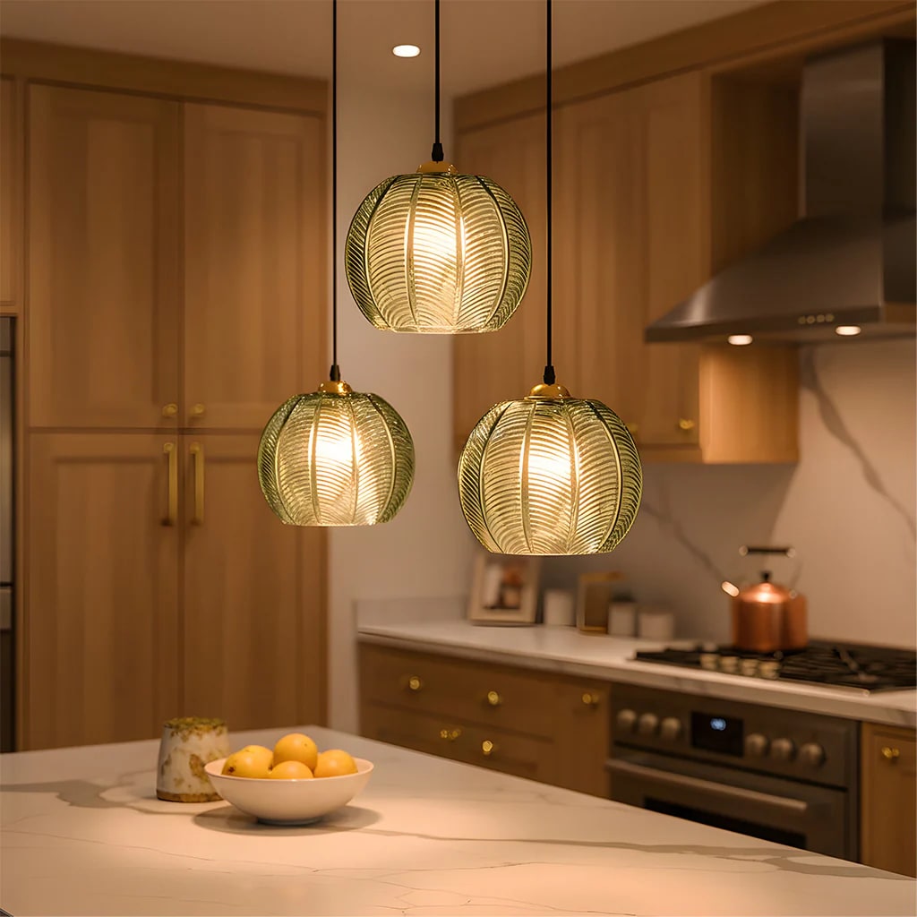 Ribbed Glass Ball Pendant Light - Photo 3