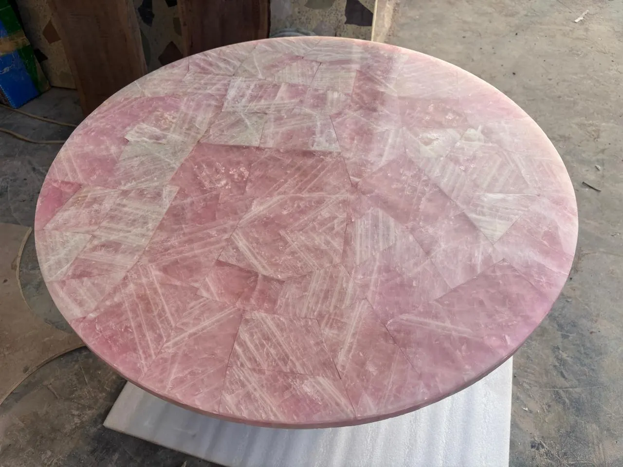 Square Rose Quartz Stone Coffee Table - Photo 2