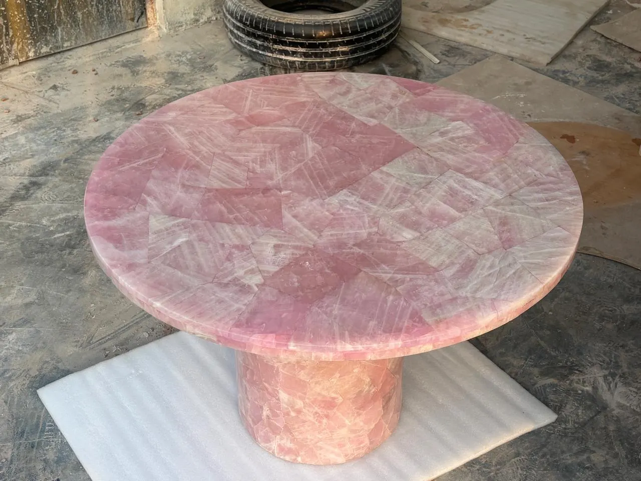 Square Rose Quartz Stone Coffee Table - Photo 3