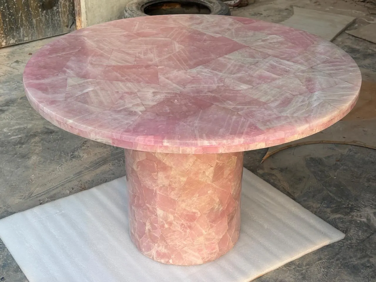 Square Rose Quartz Stone Coffee Table - Photo 4