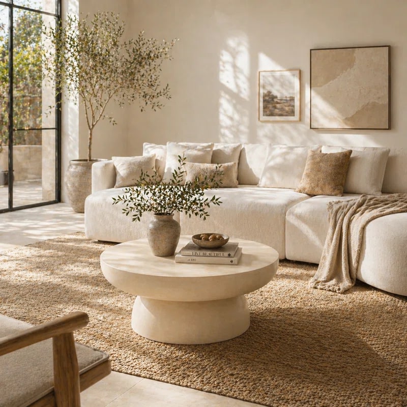 Round Sculptural Faux Marble End Table with Rain Cover