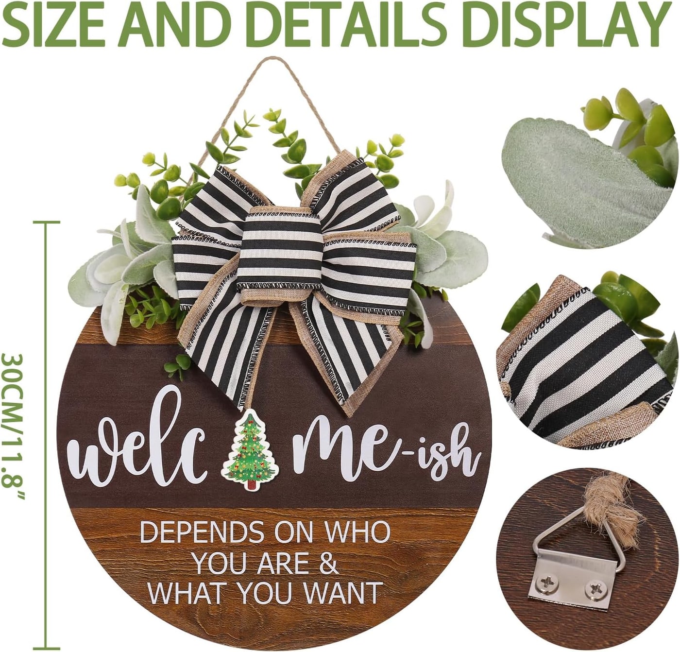Rustic Round Wood Welcome Sign with Seasonal Icons - Photo 2