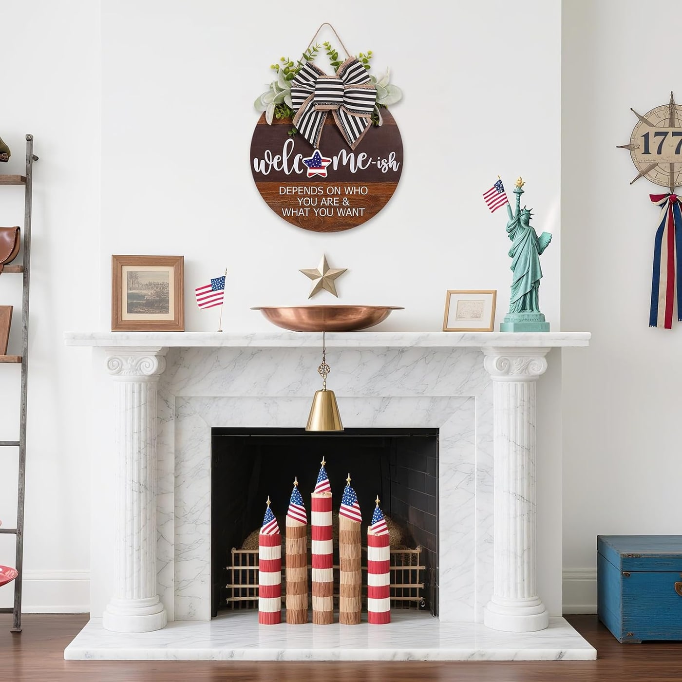 Rustic Round Wood Welcome Sign with Seasonal Icons - Photo 4