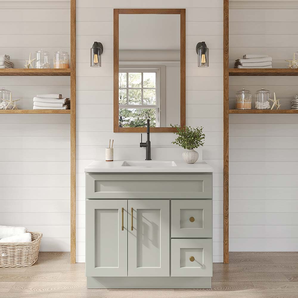 Sage Green Shaker Bathroom Vanity Cabinet - Photo 3