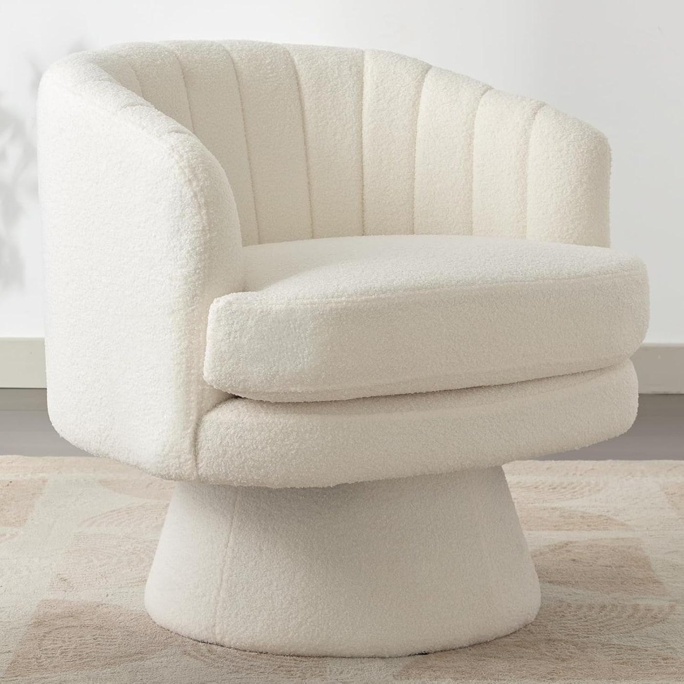 Curved-Back Sherpa Swivel Barrel Accent Chair