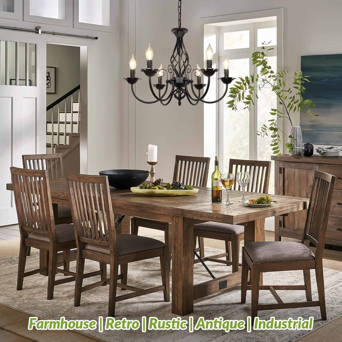Six-Light Farmhouse Candle Chandelier in Matte Black - Photo 2