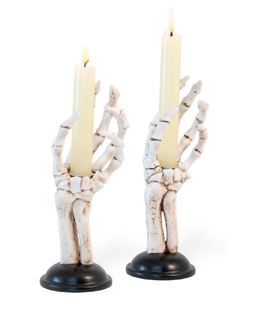 Skeleton Hand Taper Candle Holders, Set of 2 - Skeleton Hands