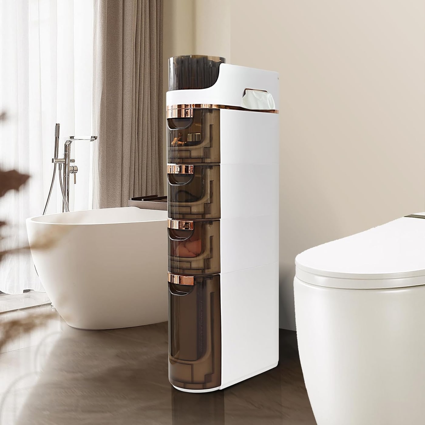 4-Tier Slim Rolling Bathroom Storage Cabinet