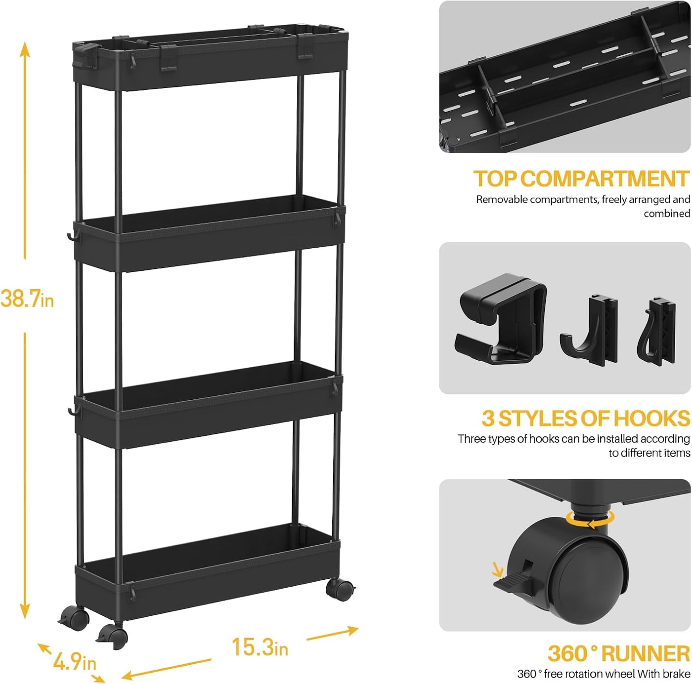 Slim 4-Tier Rolling Storage Cart - Photo 4