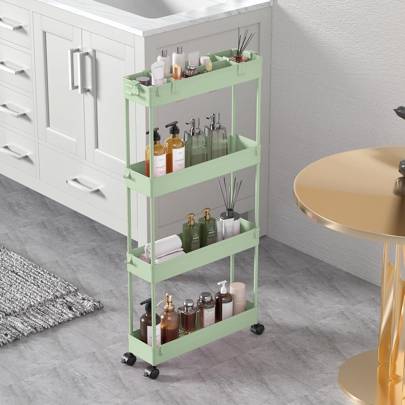 Slim 4-Tier Rolling Storage Cart - Green