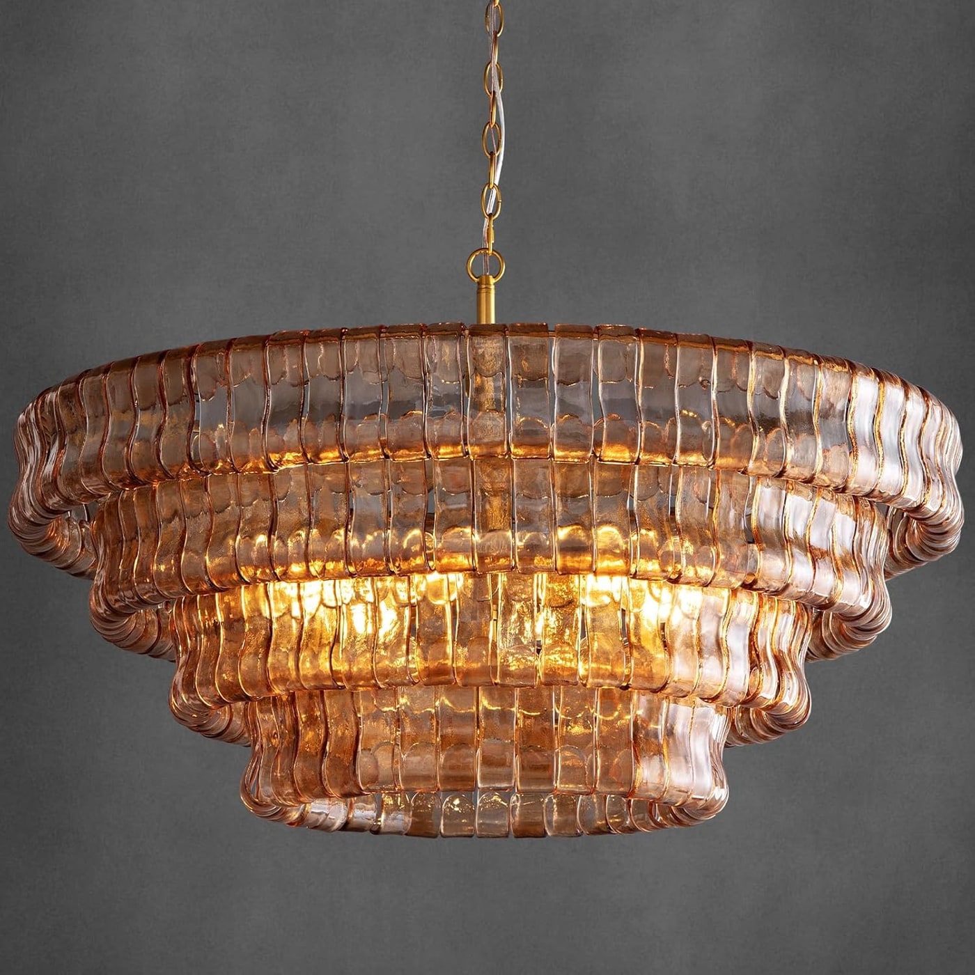 36-Inch Smoked Gold Round Drum Chandelier - Gold Smoky Glass