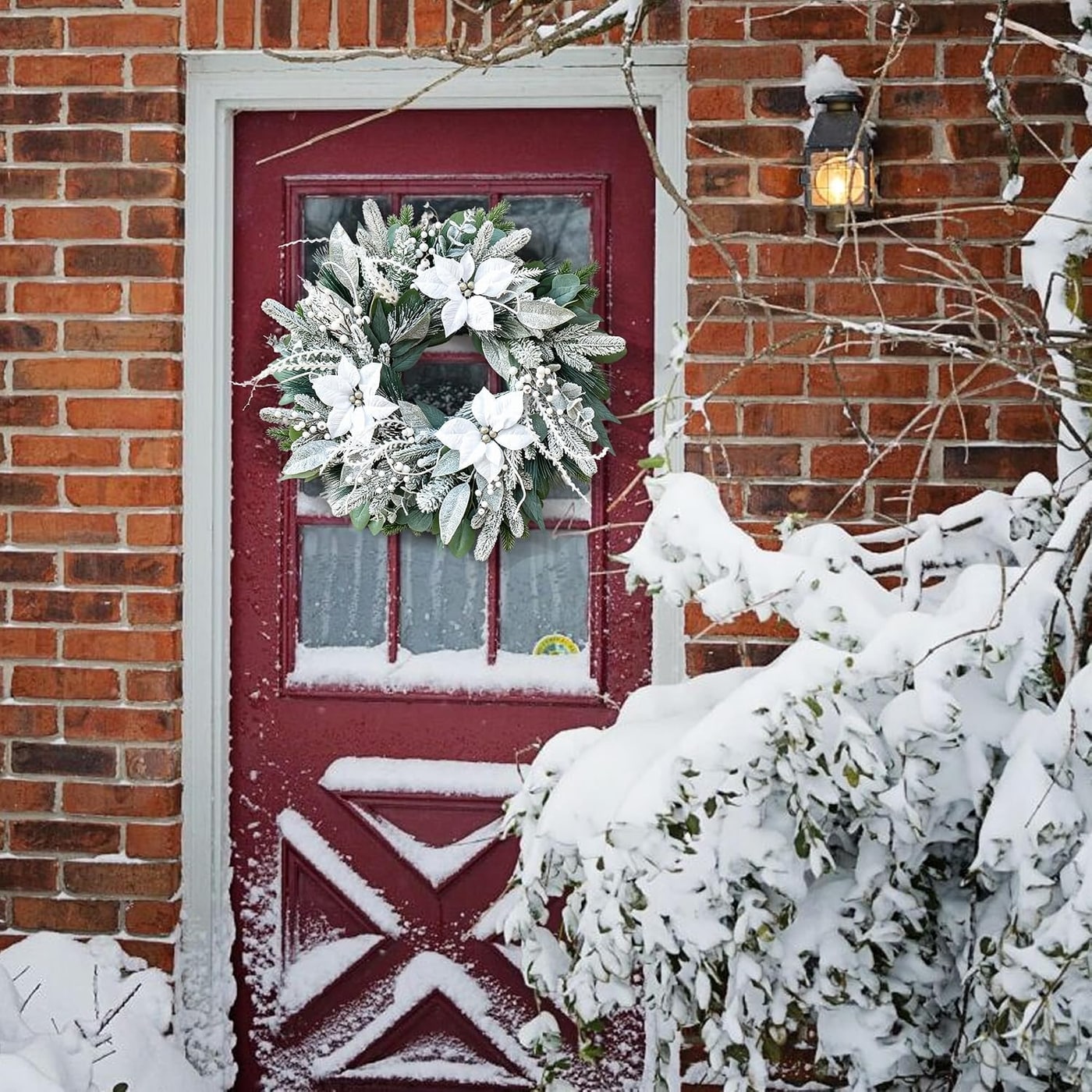 24-Inch Snowy Eucalyptus Winter Door Wreath with White Flowers & Berries - Photo 2