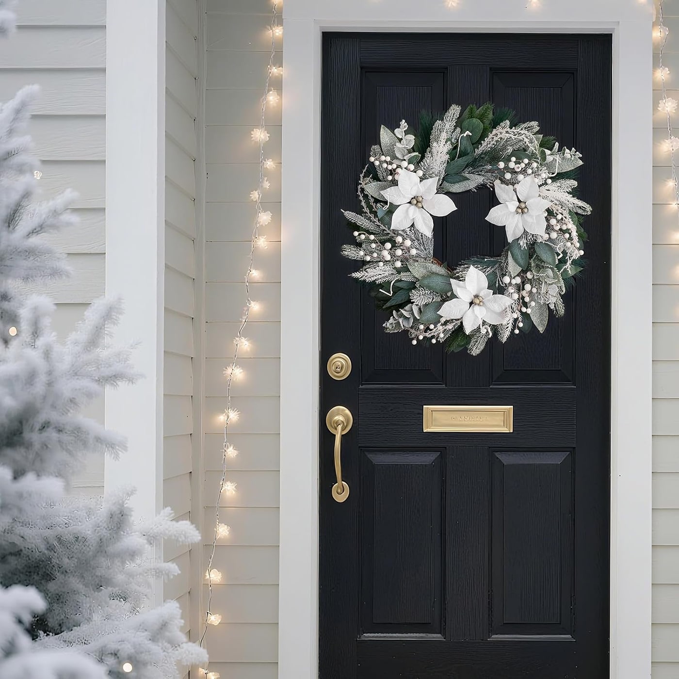 24-Inch Snowy Eucalyptus Winter Door Wreath with White Flowers & Berries - Photo 3