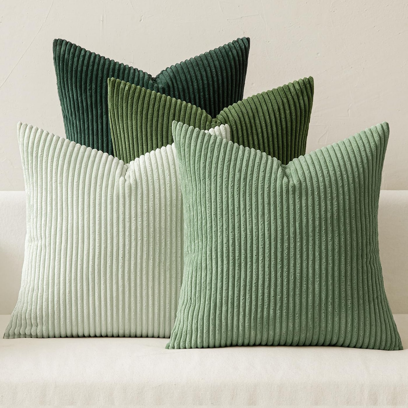 Soft Corduroy Throw Pillow Covers, 18x18 Set of 4 - Forest Green