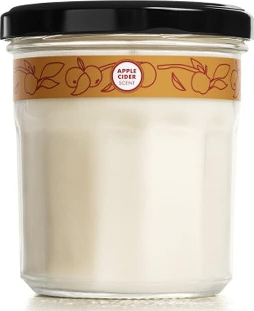 Mrs. Meyer's Clean Day Apple Cider soy candle in a simple glass jar with lid