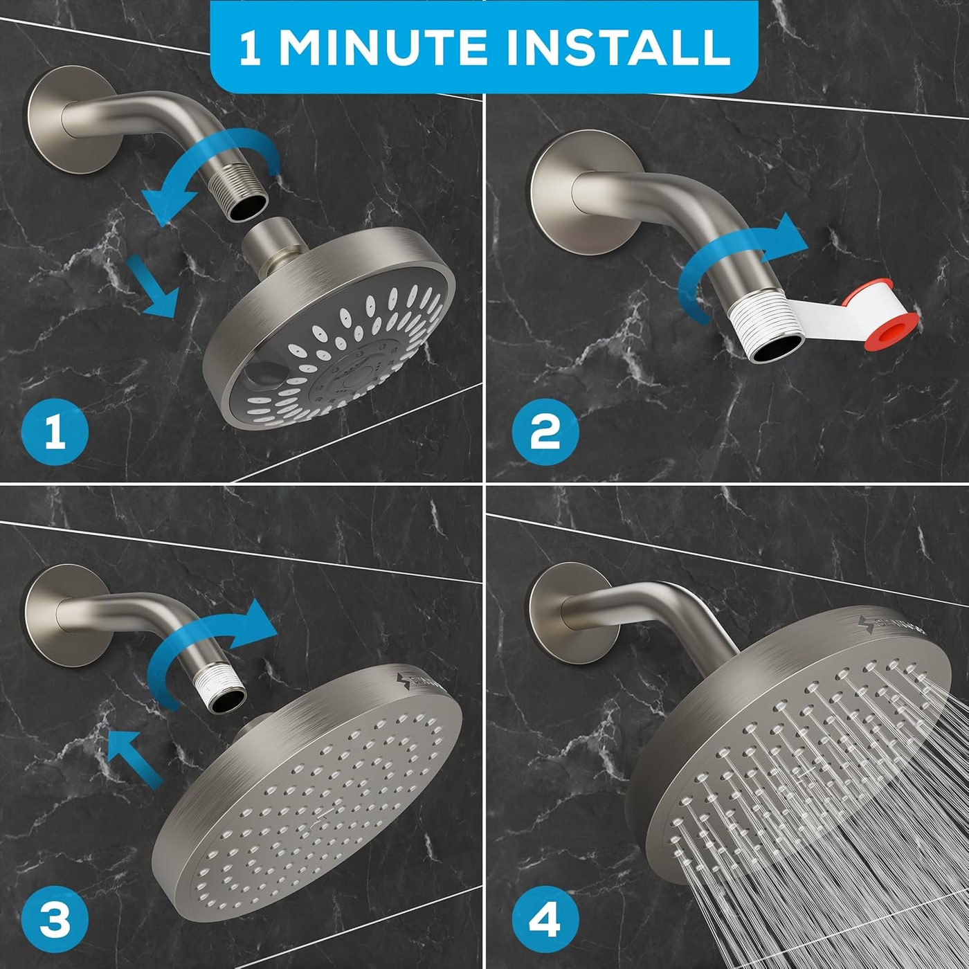 Round & Square Rain Shower Head, 6-Inch Profile - Photo 3