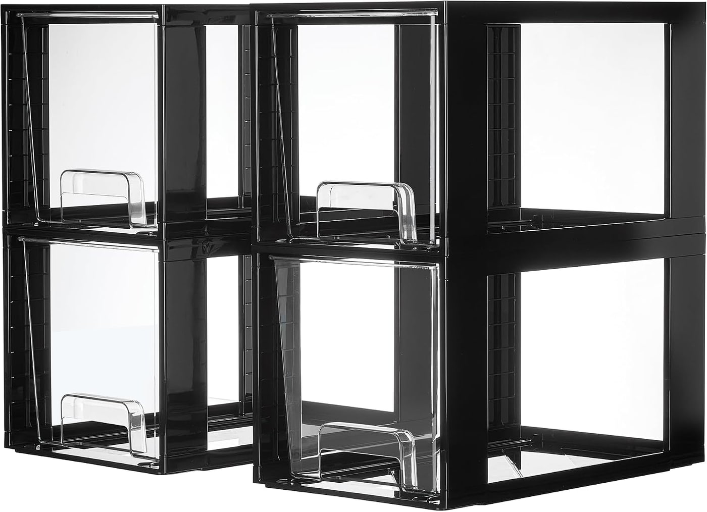 Large Stackable Acrylic Storage Drawers, 4-Pack - Black