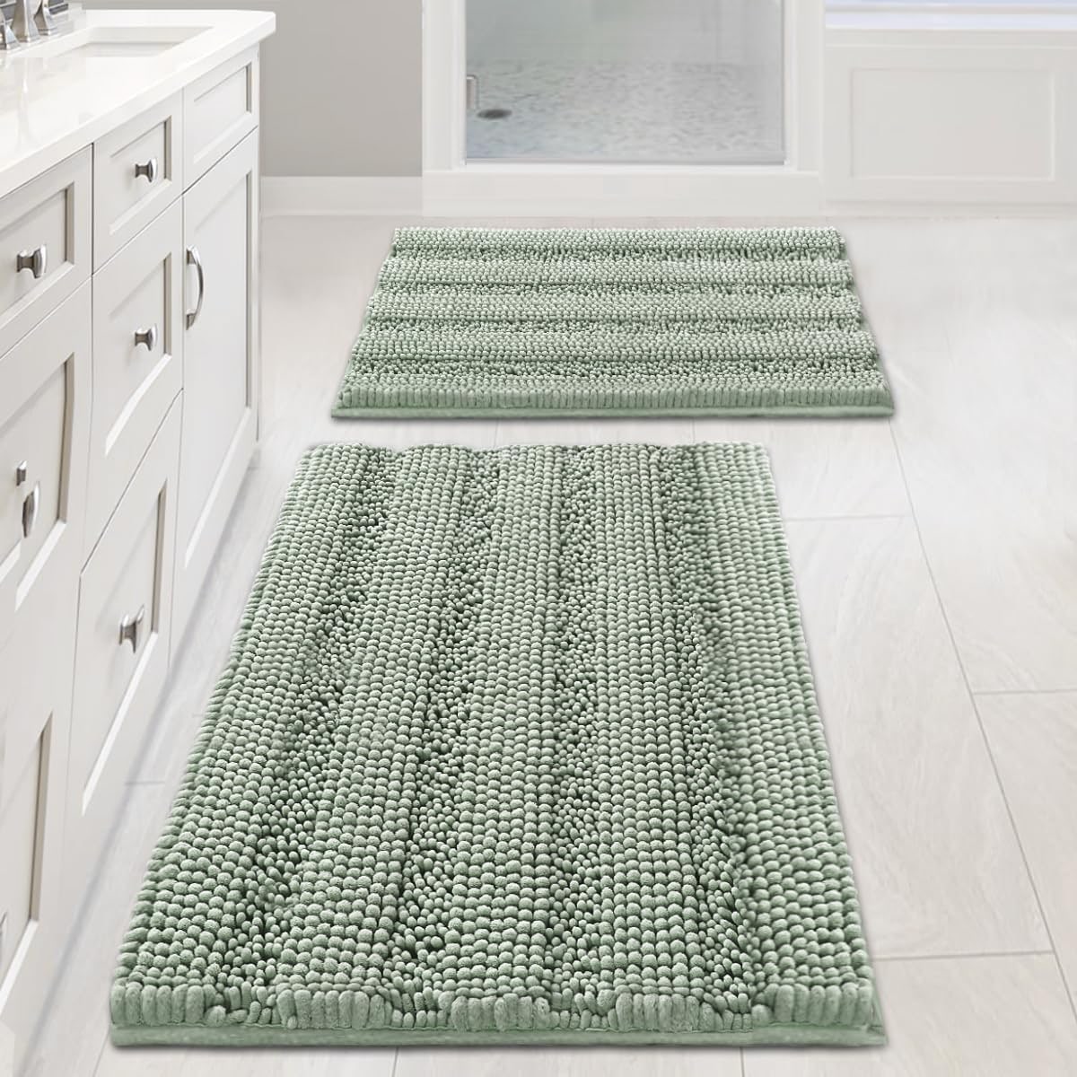 Striped Shag Chenille Bath Rug Set