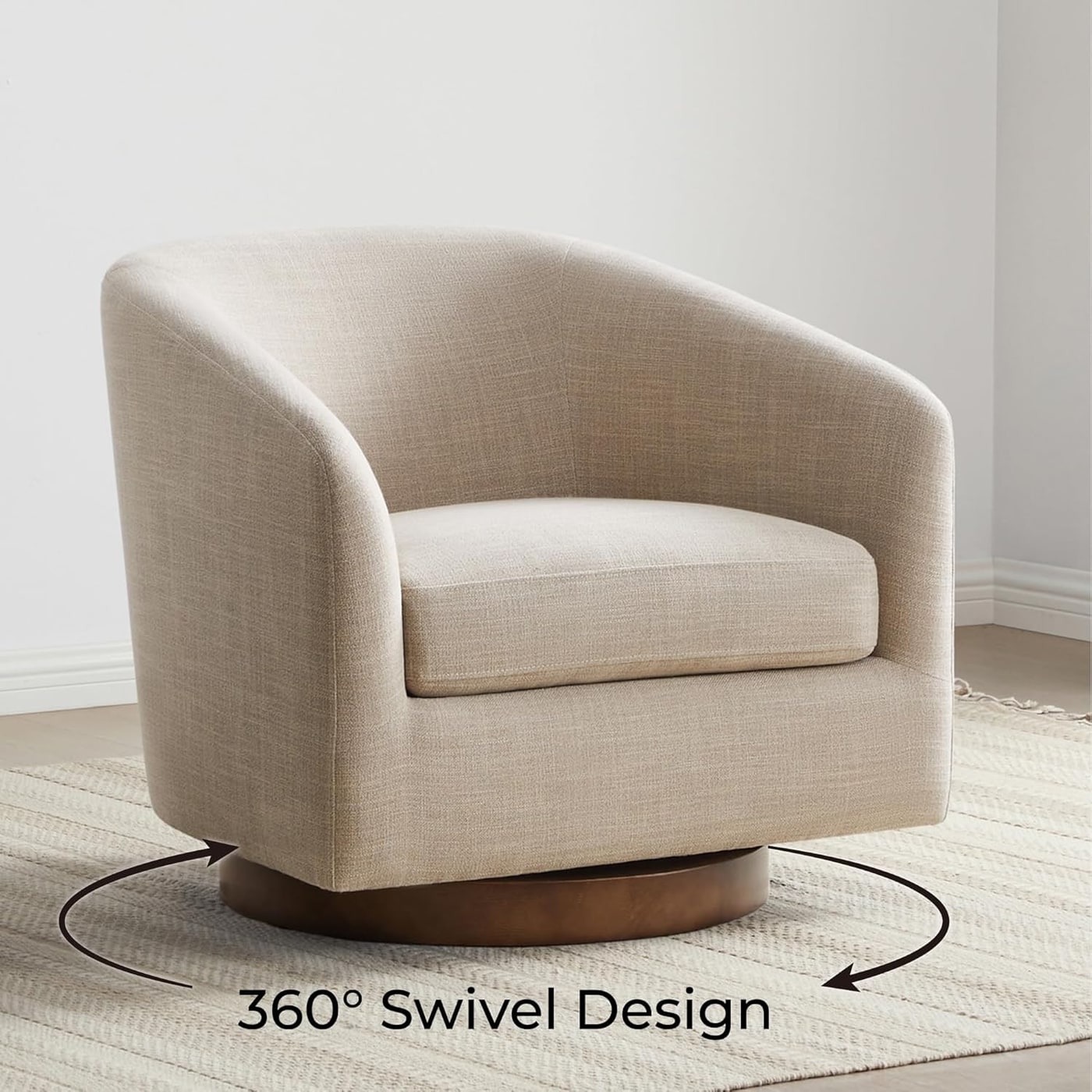 Barrel Swivel Accent Chair with FSC Wood Base - Photo 4