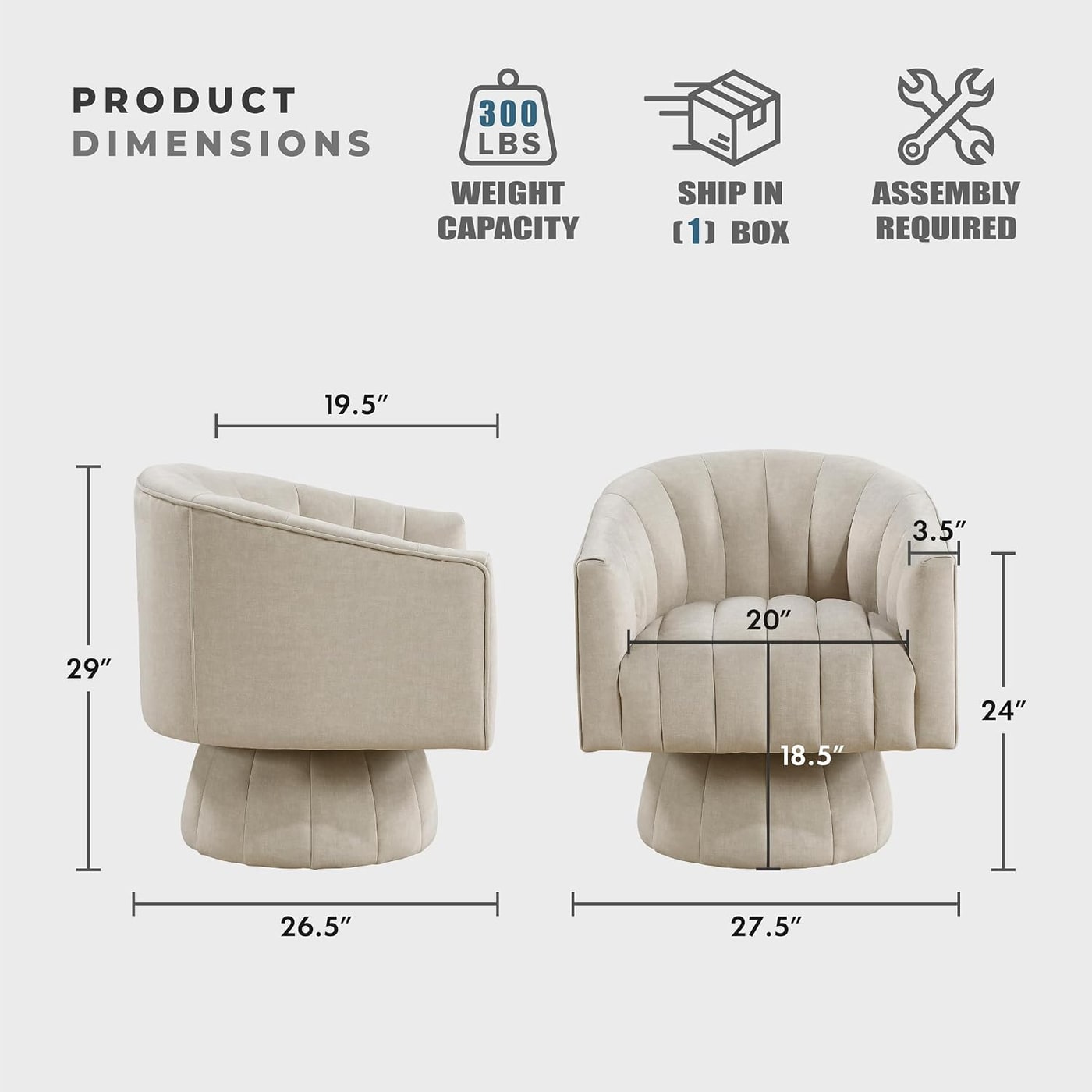 Modern Swivel Accent Chair in Velvet with Barrel Back - Photo 2