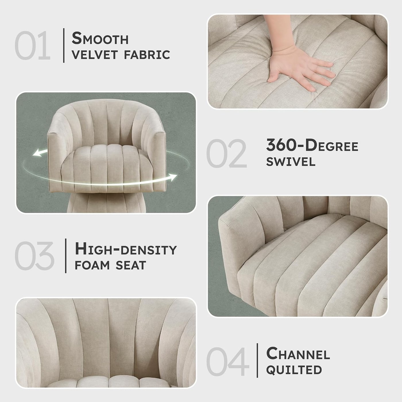 Modern Swivel Accent Chair in Velvet with Barrel Back - Photo 3