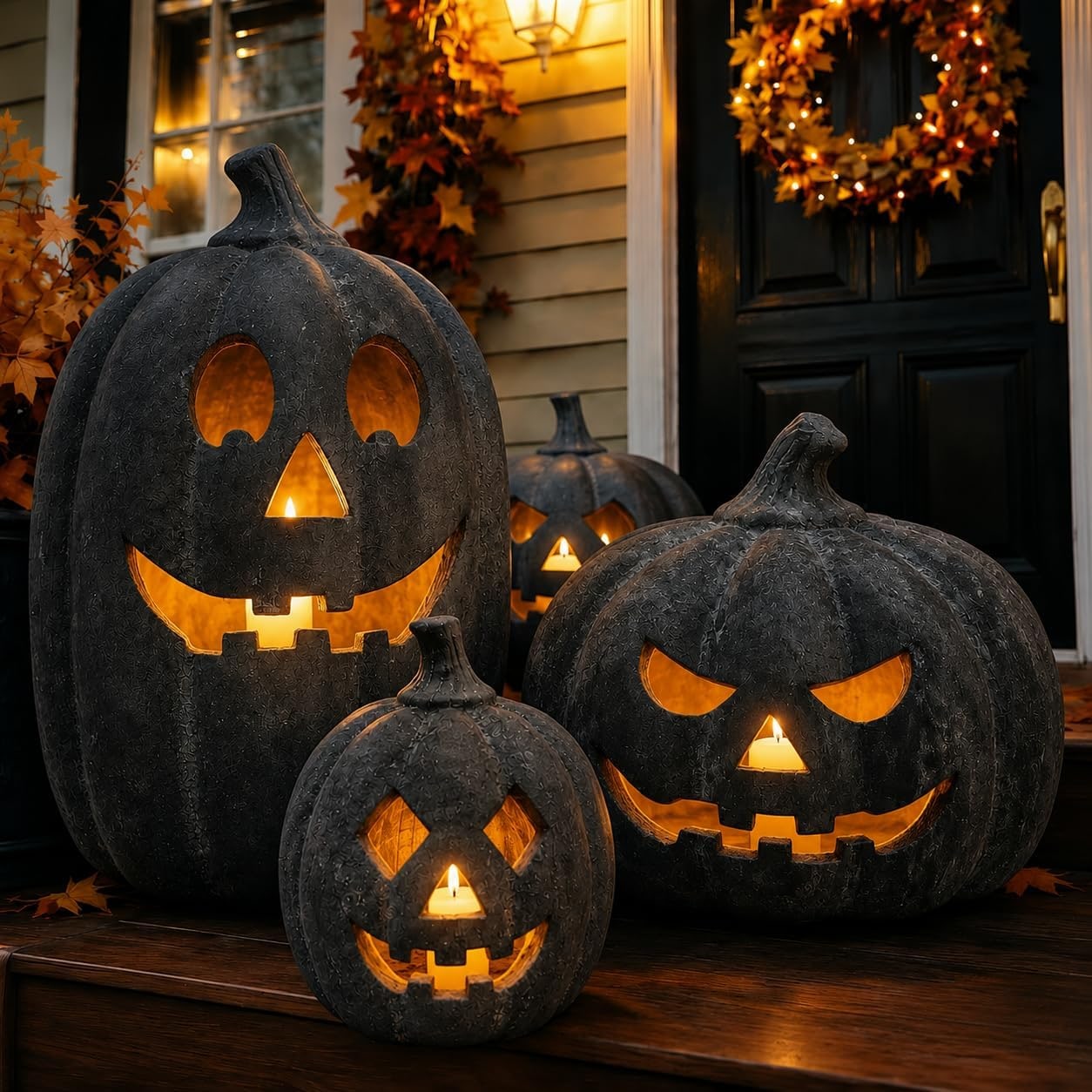 Handmade Terracotta Jack-o'-Lantern Pumpkin with Flameless Candle - Photo 2
