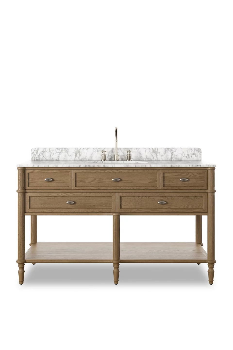 Toulouse Single Wide Oak Marble Bathroom Vanity - Washed Blonde Oak
