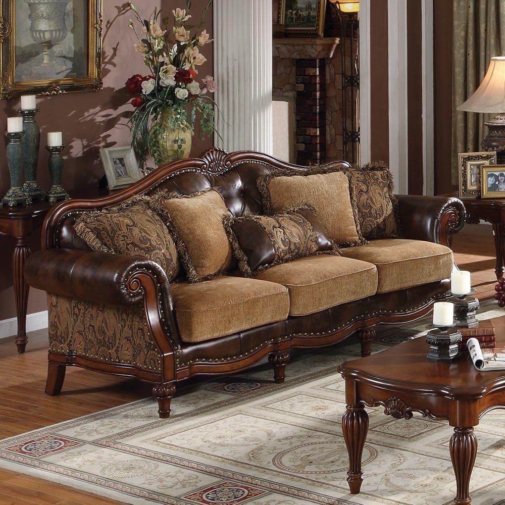 Traditional Chenille 4-Piece Living Room Set with Coffee Table - Photo 3