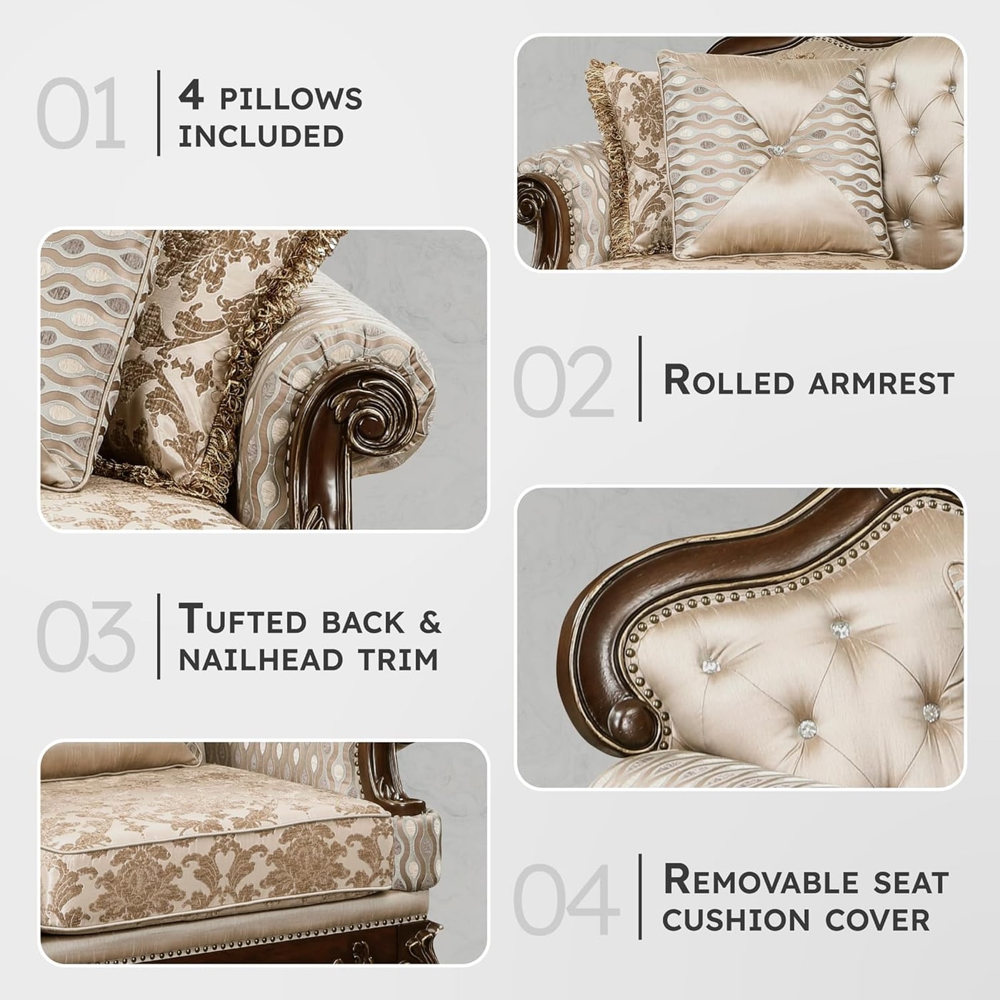Traditional Tufted Chenille Loveseat with Rolled Arms - Photo 3