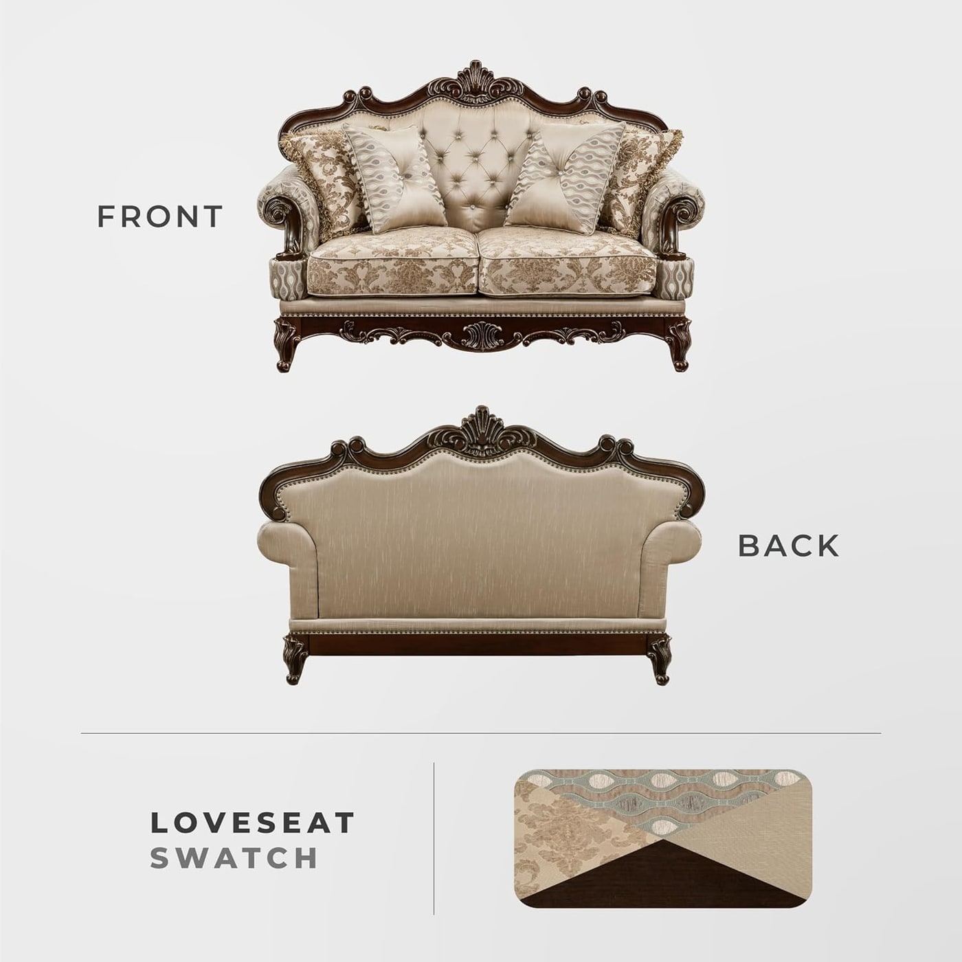 Traditional Tufted Chenille Loveseat with Rolled Arms - Photo 4