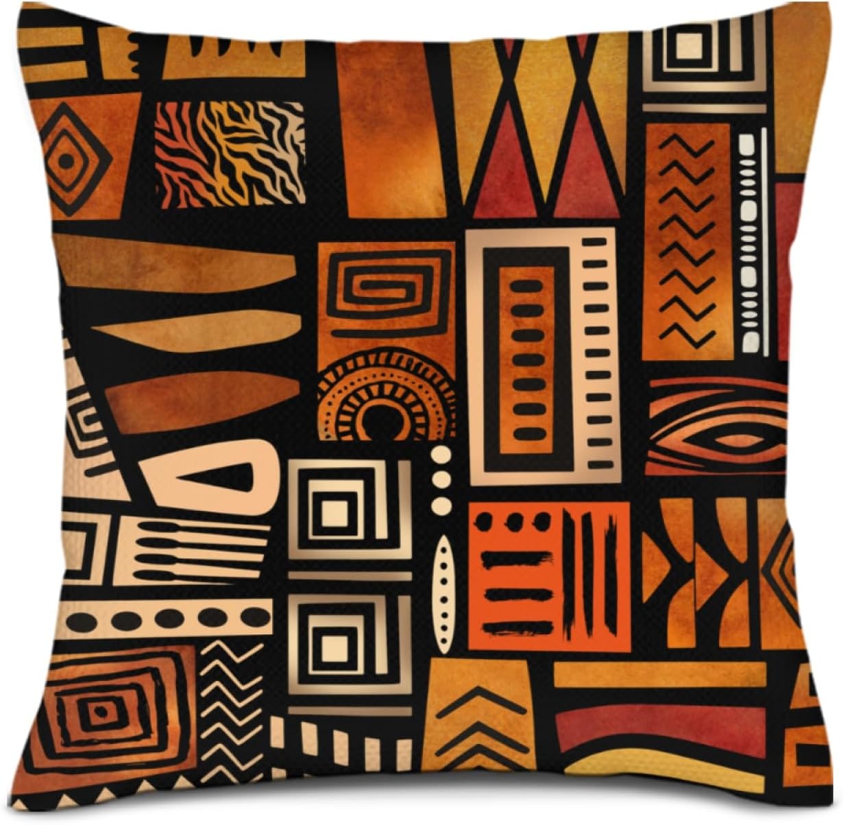 Tribal print 18x18 throw pillow cover in plush fabric with bold African motifs