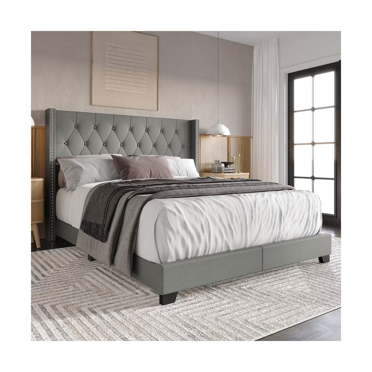 Twin Wingback Upholstered Bed