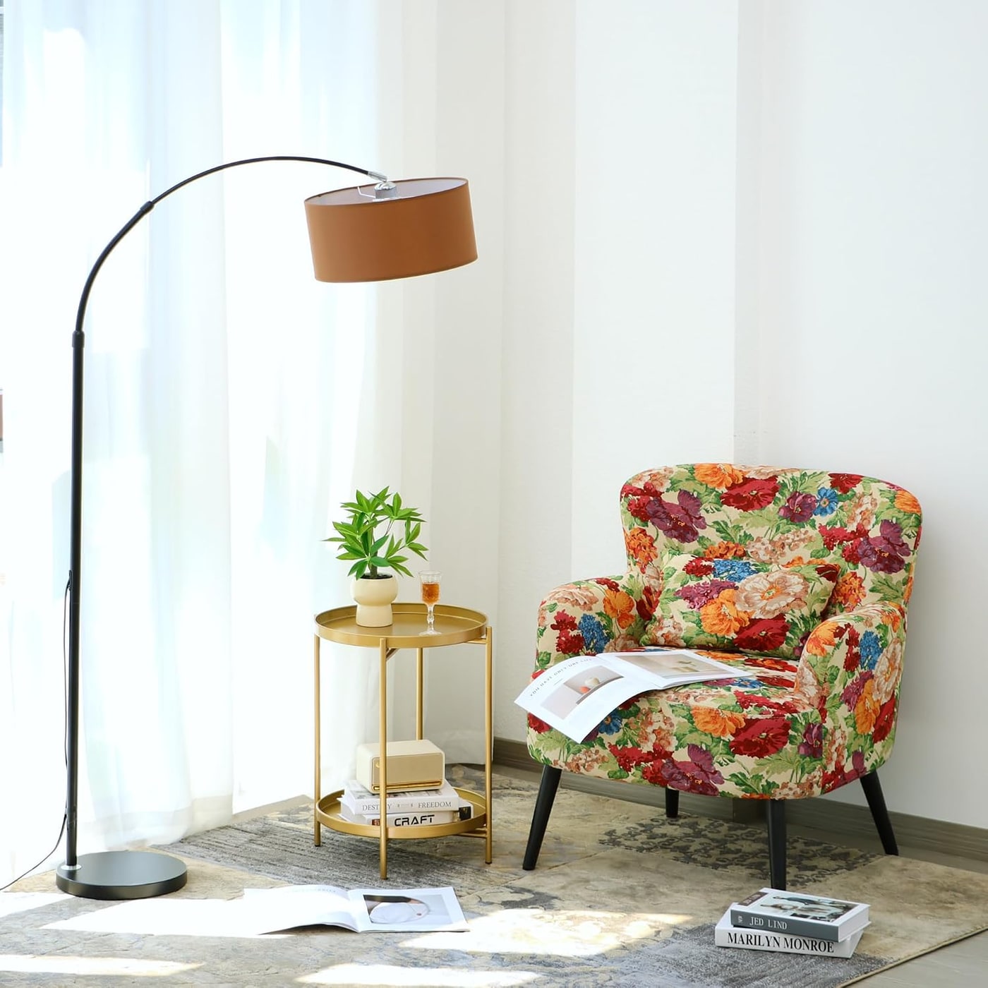Two-Tier Folding Round Metal Side Table with Removable Trays - Photo 2