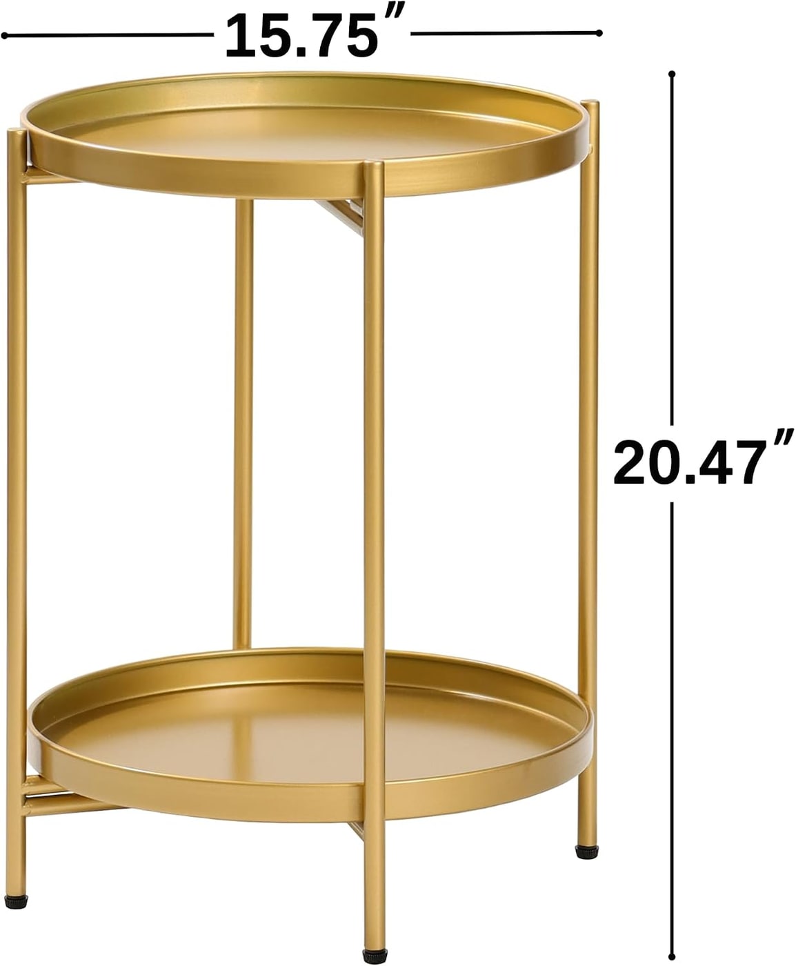Two-Tier Folding Round Metal Side Table with Removable Trays - Photo 3
