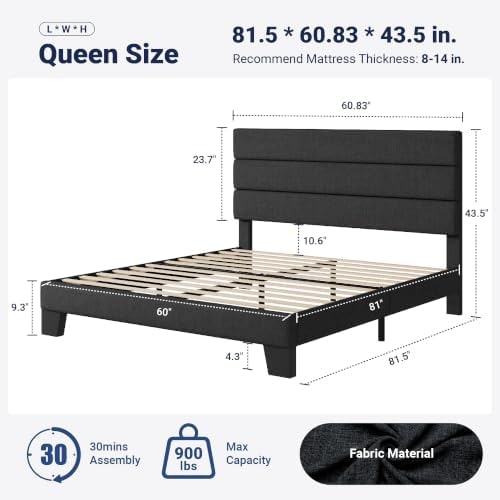 Fabric Upholstered Platform Bed with Slat Headboard - Photo 3