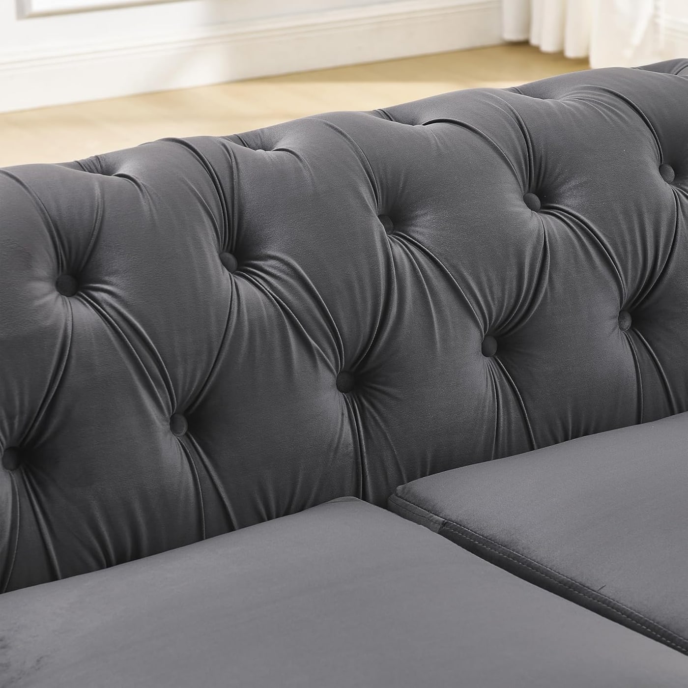 Two-Piece Chesterfield Velvet Sofa and Loveseat Set - Photo 4
