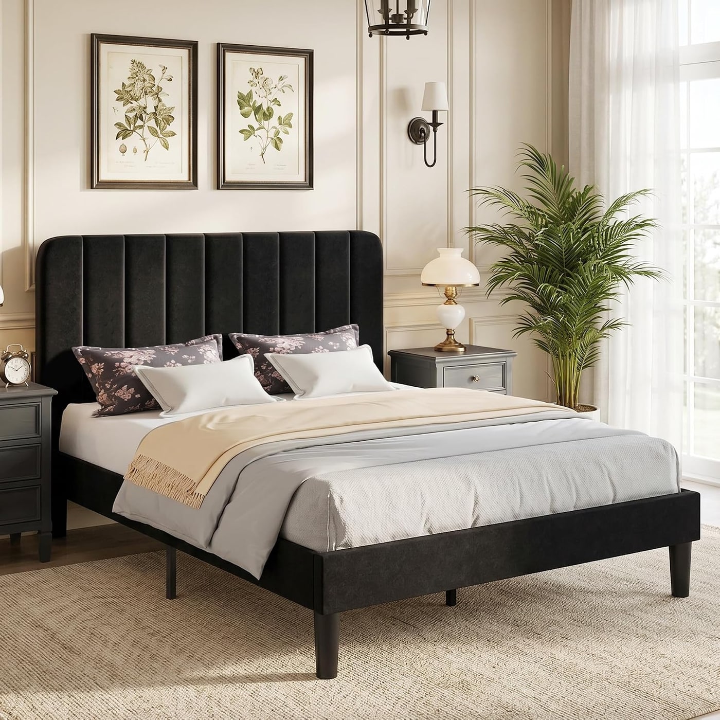 Velvet Upholstered Platform Bed Frame with Adjustable Headboard - Photo 2