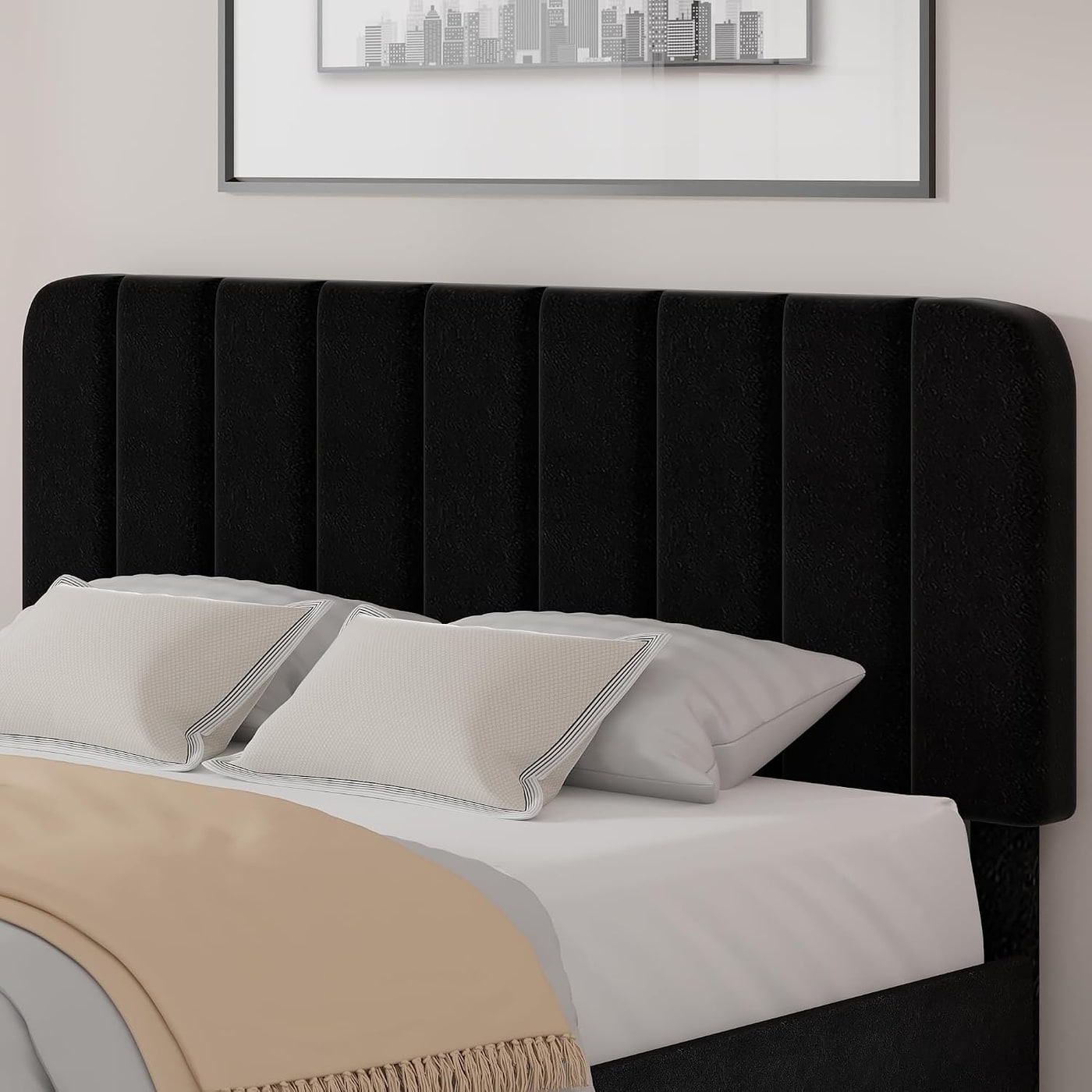 Velvet Upholstered Platform Bed Frame with Adjustable Headboard - Photo 3